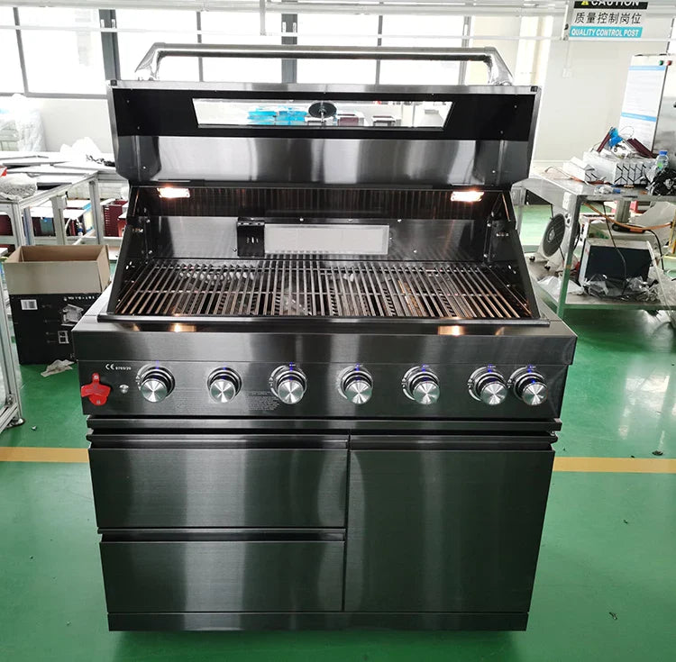KTX-170899 Premium Black 430 Stainless Steel Outdoor Barbecue Kitchen with Built-in Gas Grill