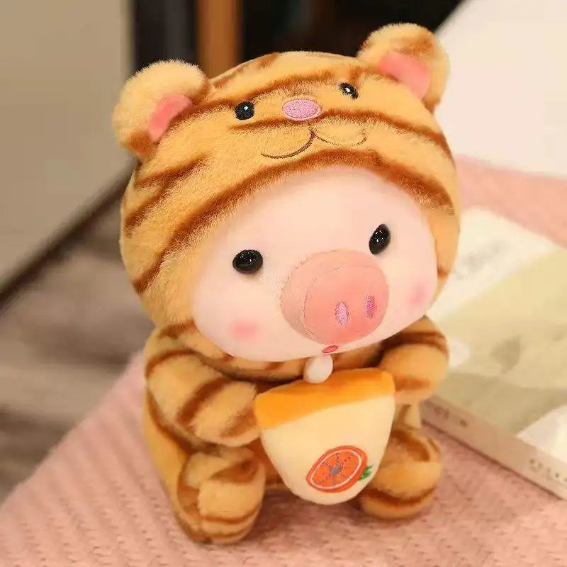 KTX-473811 Kawaii Pig Bubble Tea Plush Toy – Soft Sleeping Pillow Cushion for Kids and Adults