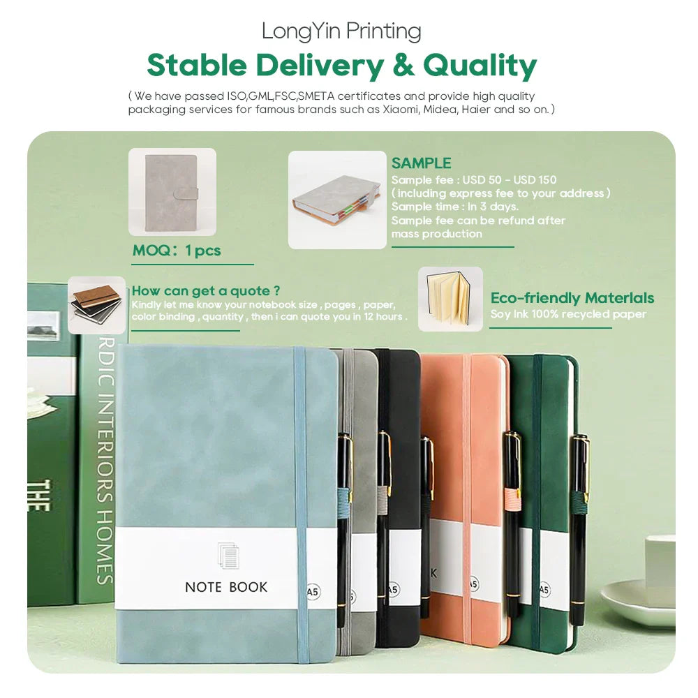 KTX-794259 Custom A5 Hard Cover PU Leather Diary Journal for Students