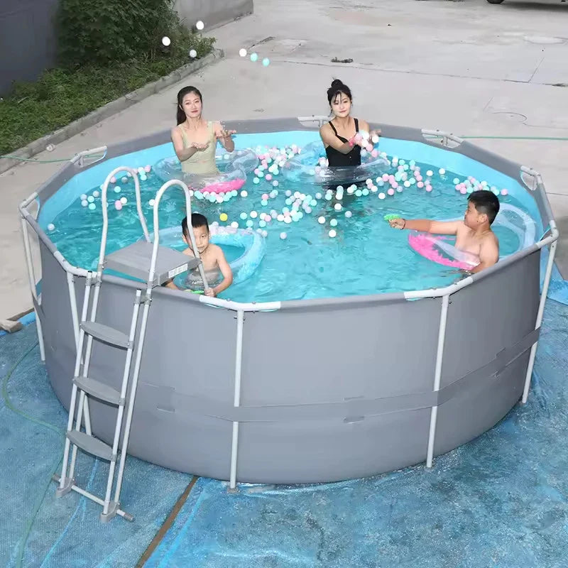 KTX-405395 Above Ground Metal Frame Swimming Pool for Kids and Family Use in Outdoor Gardens
