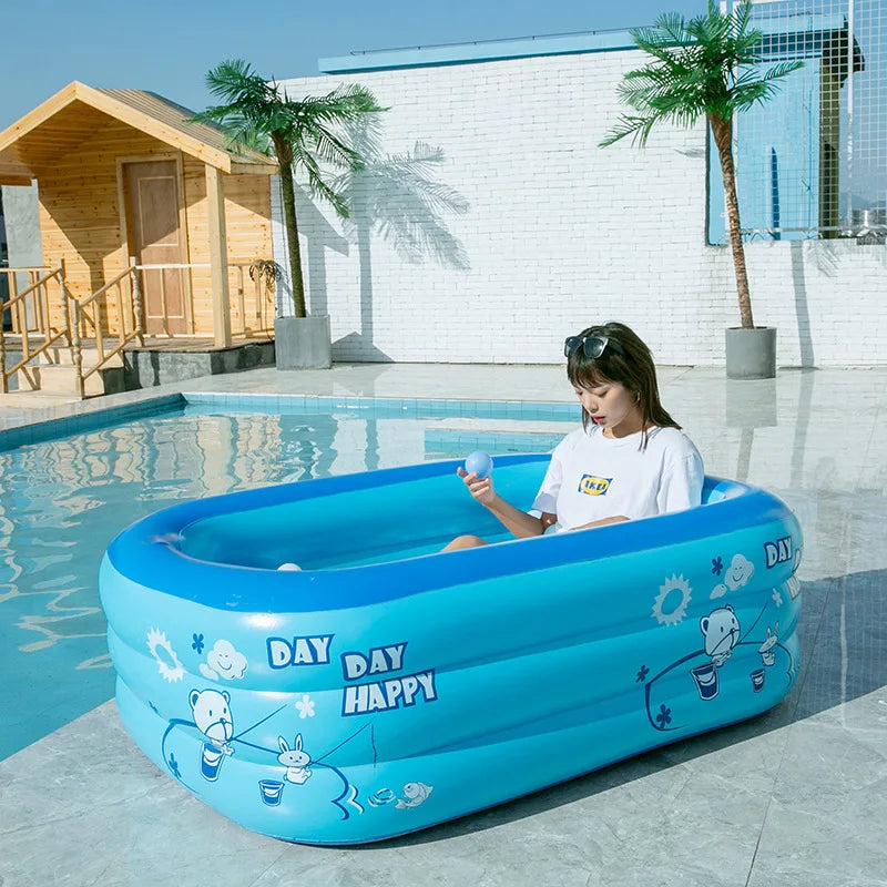 KTX-651731 Inflatable Rectangular Swimming Pool for Kids and Adults, Portable Outdoor Water Fun