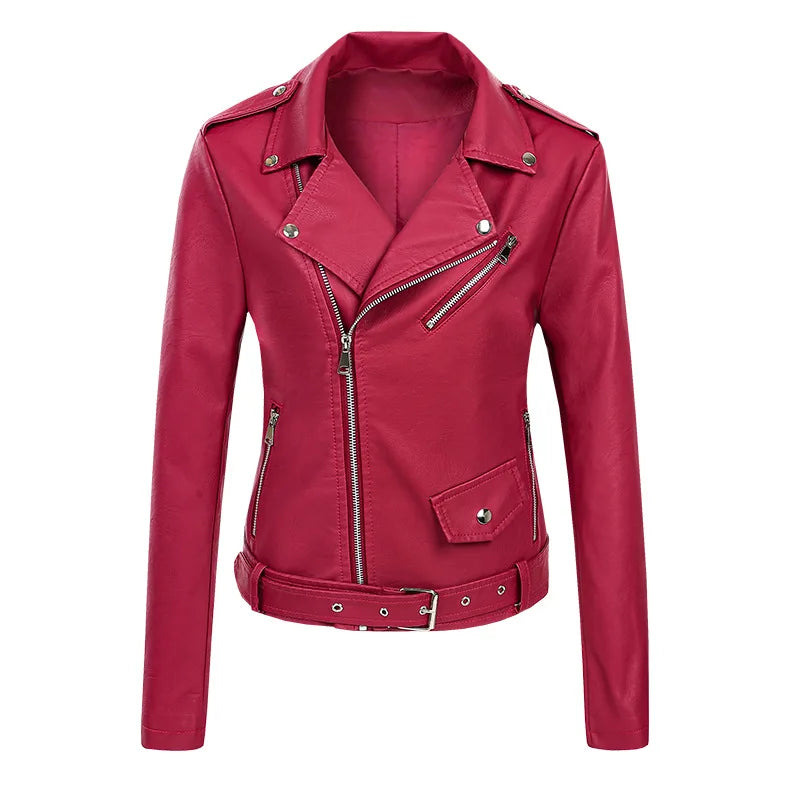 KTX-045459 Women's Short Leather Jacket New Korean Version PU Leather Motorcycle Jacket Stylish Women's Clothing Jacket Custom