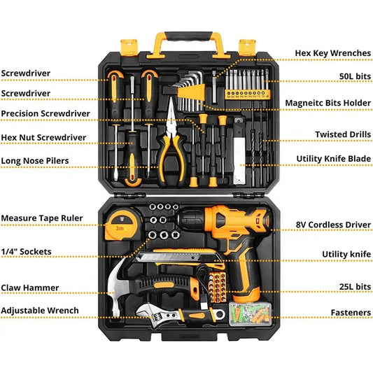 KTX-755795 126-Piece Home Tool Kit with Multi-Function Screwdriver and Storage Box for Household Repairs