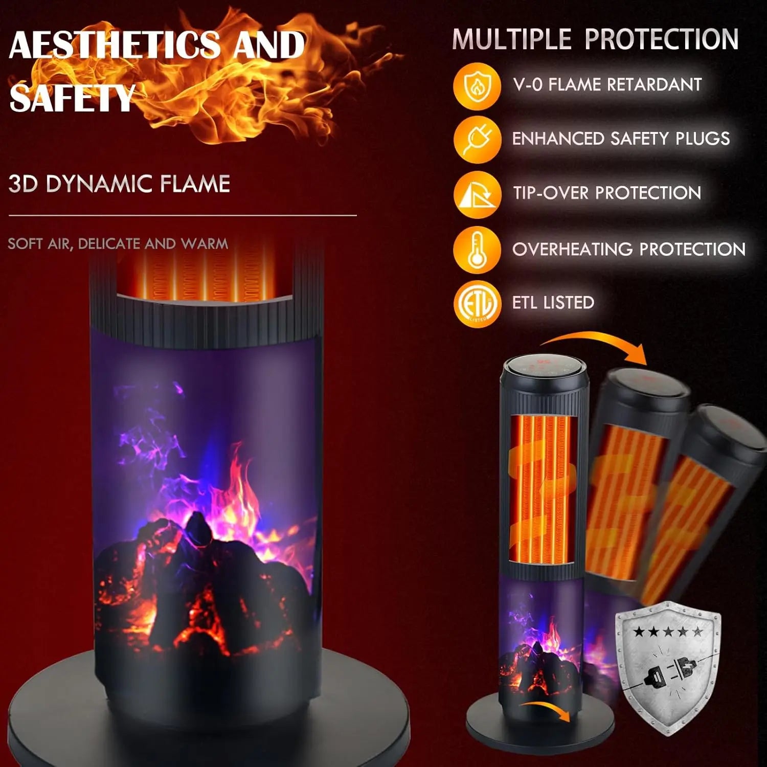 KTX-636243 Ceramic Electric Space Tower Heater with Two Heat Settings for Indoor Home and Office Use