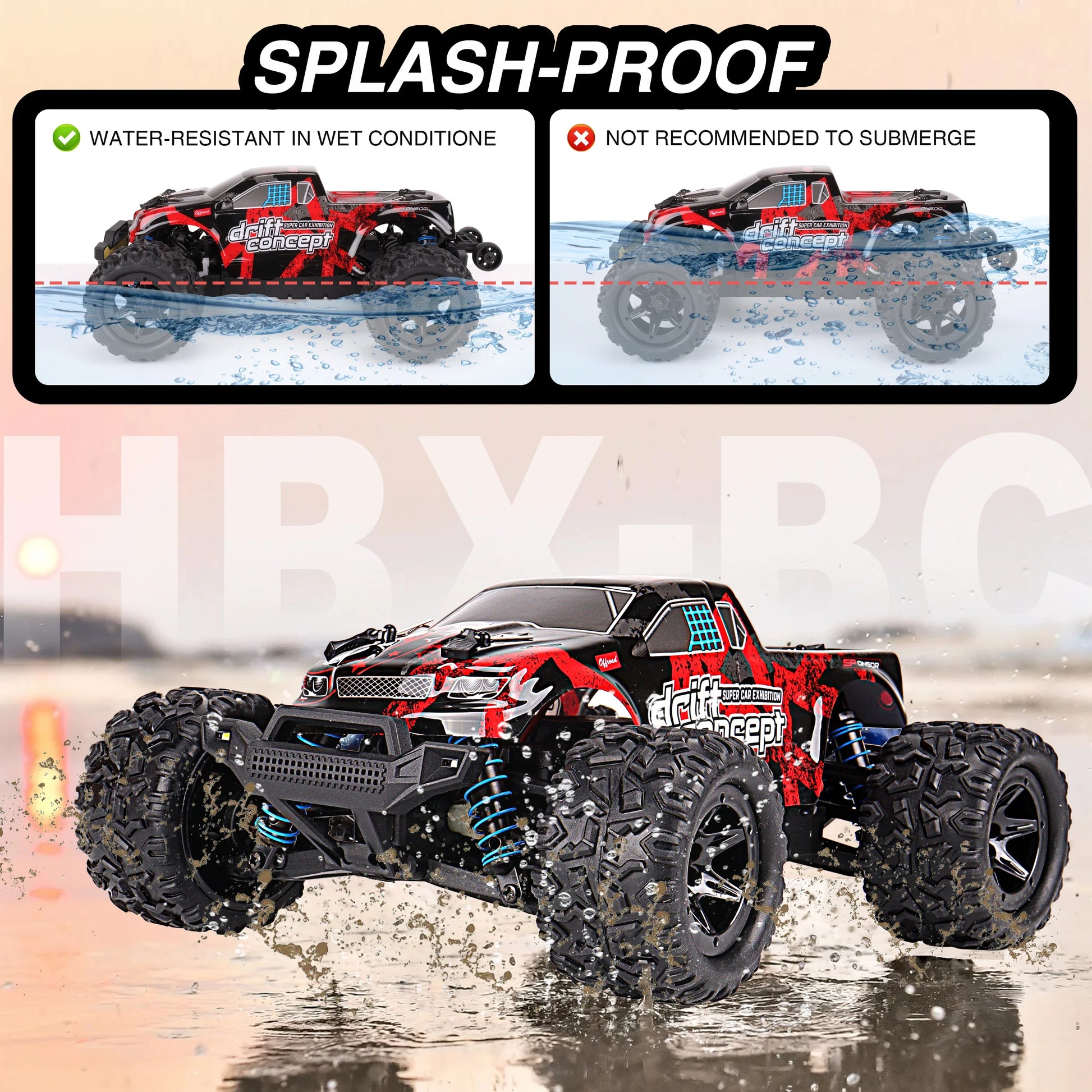 KTX-380179 1:18 Scale Waterproof Remote Control Car with High Speed up to 60km/h, 2.4GHz Control, USB Charging, Indoor/Outdoor Use