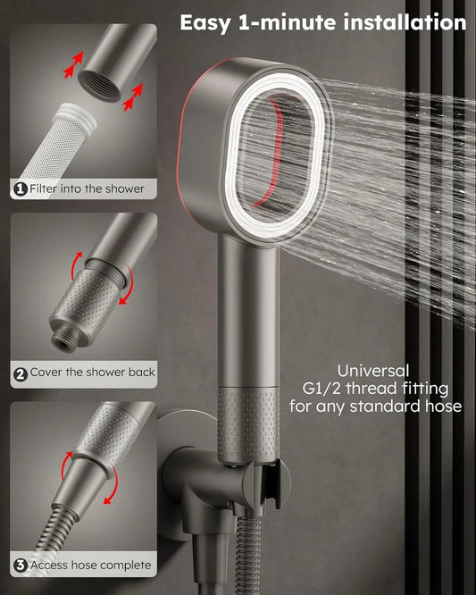 KTX-802067 Eco-Friendly Adjustable Rainfall Shower Head with Filter for Softened Water and Skin Hydration