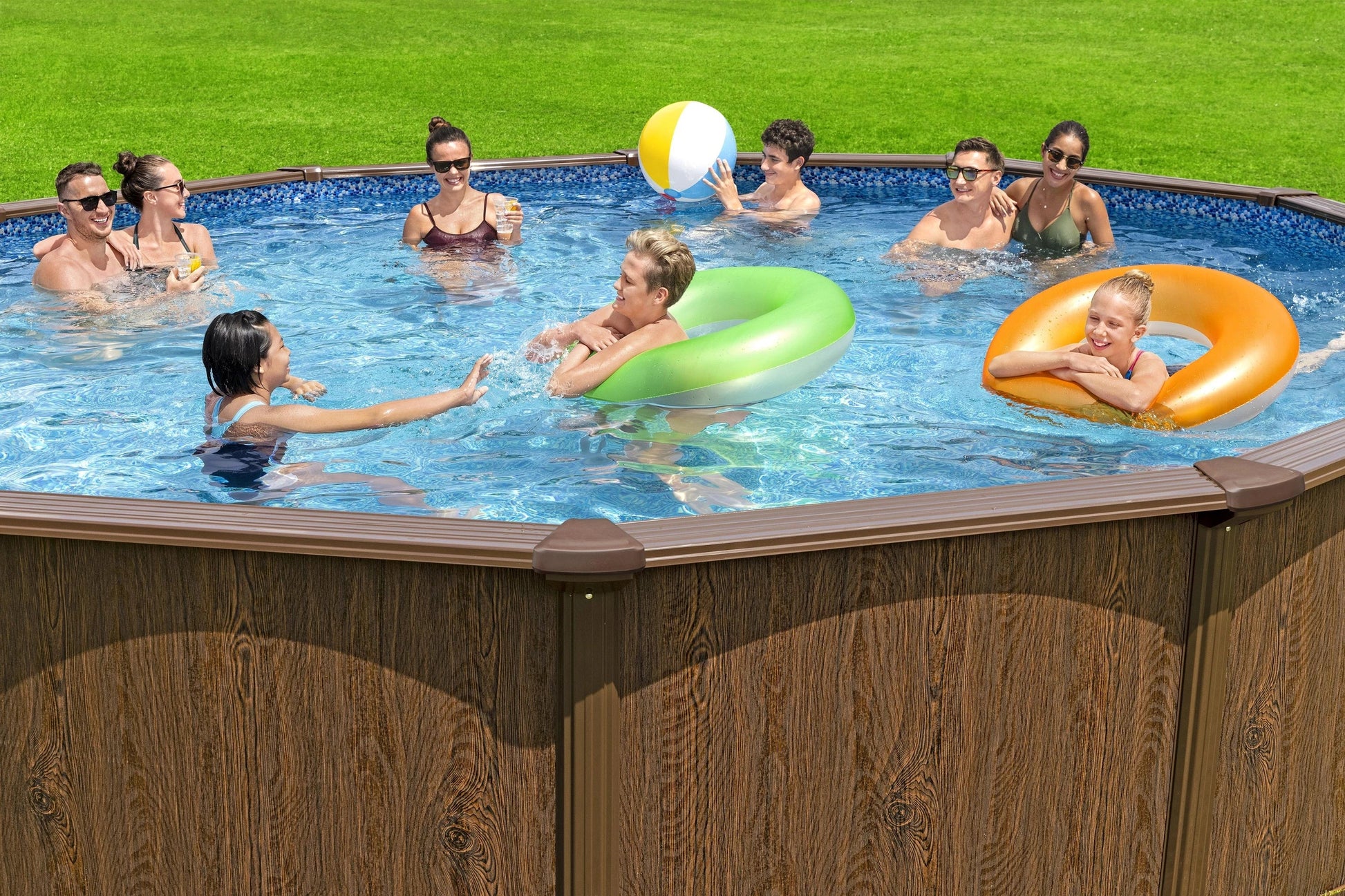 KTX-618963 Large Round Above Ground Family Swimming Pool Set - 5.49 m x 1.32 m Outdoor Portable Design