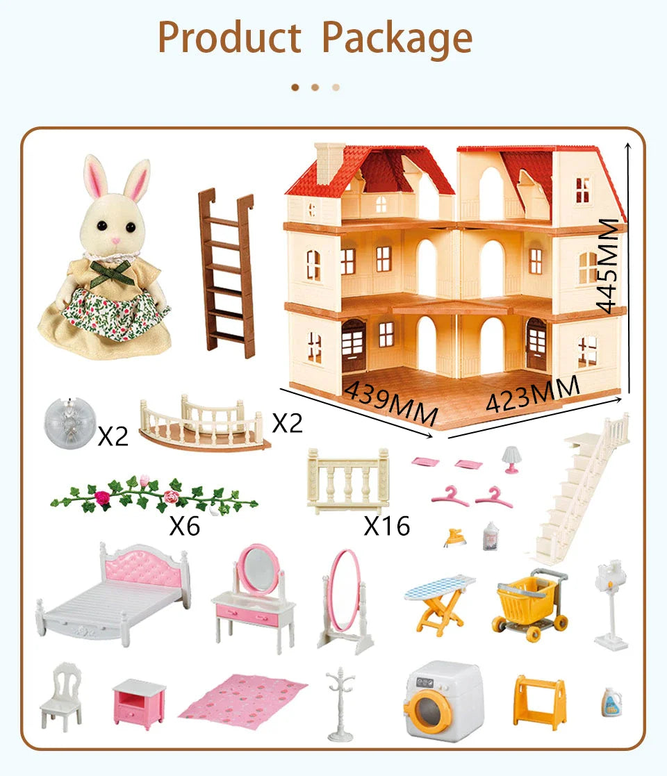 KTX-552851 Forest Family Big Villa Set - Mini Doll House Playset for Role Play and Educational Fun