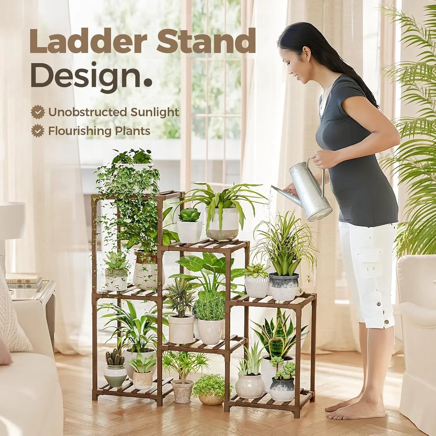 KTX-464659 Customizable Vertical Multi-Layer Wooden Flower Pot Stand