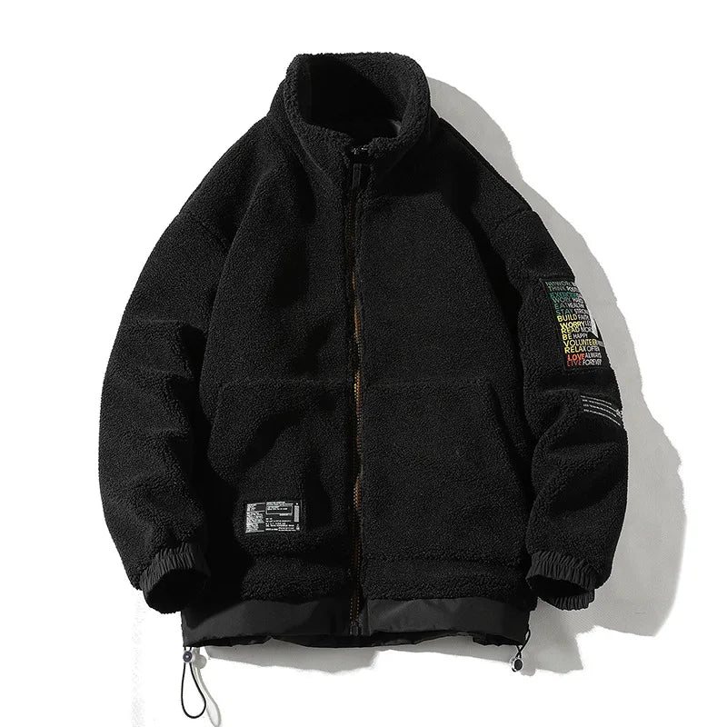 KTX-472595 Men's Casual Lamb Wool Cotton Coat Winter Blouson With Single Breasted Closure Loose and Warm Canvas Clothing
