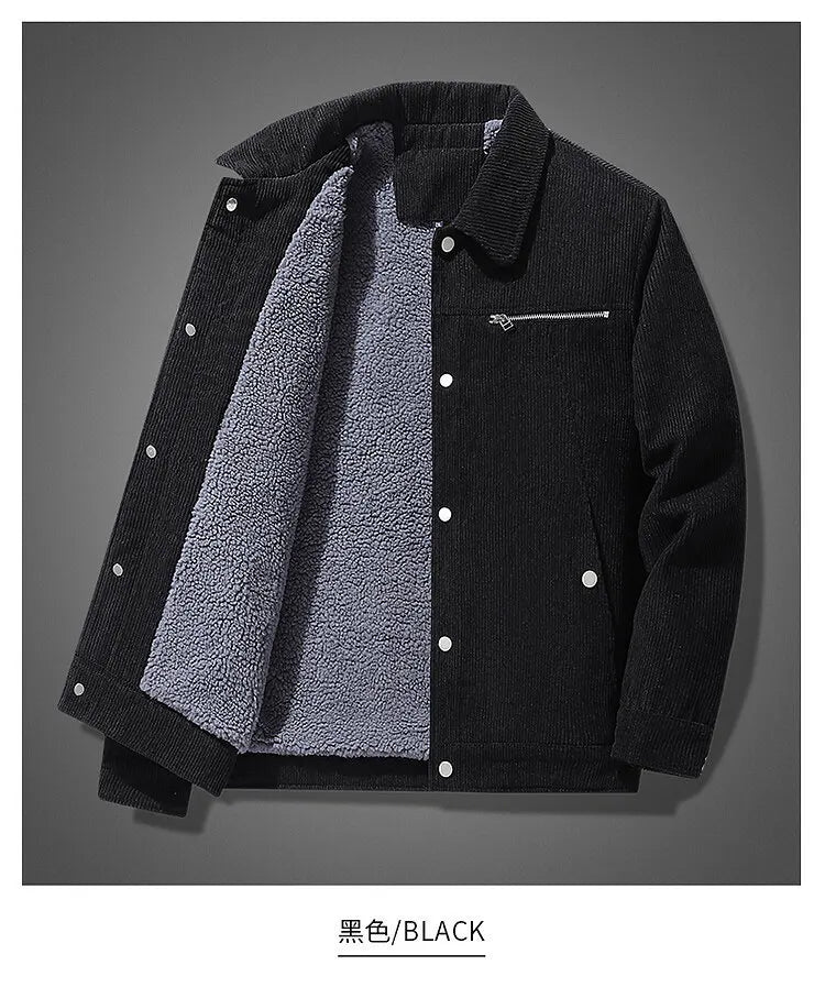 KTX-144915 Men's Winter Heated Jacket New Cotton Long Coat with Thick Lamb Wool Embroidery Decor Reversible Men's Jackets