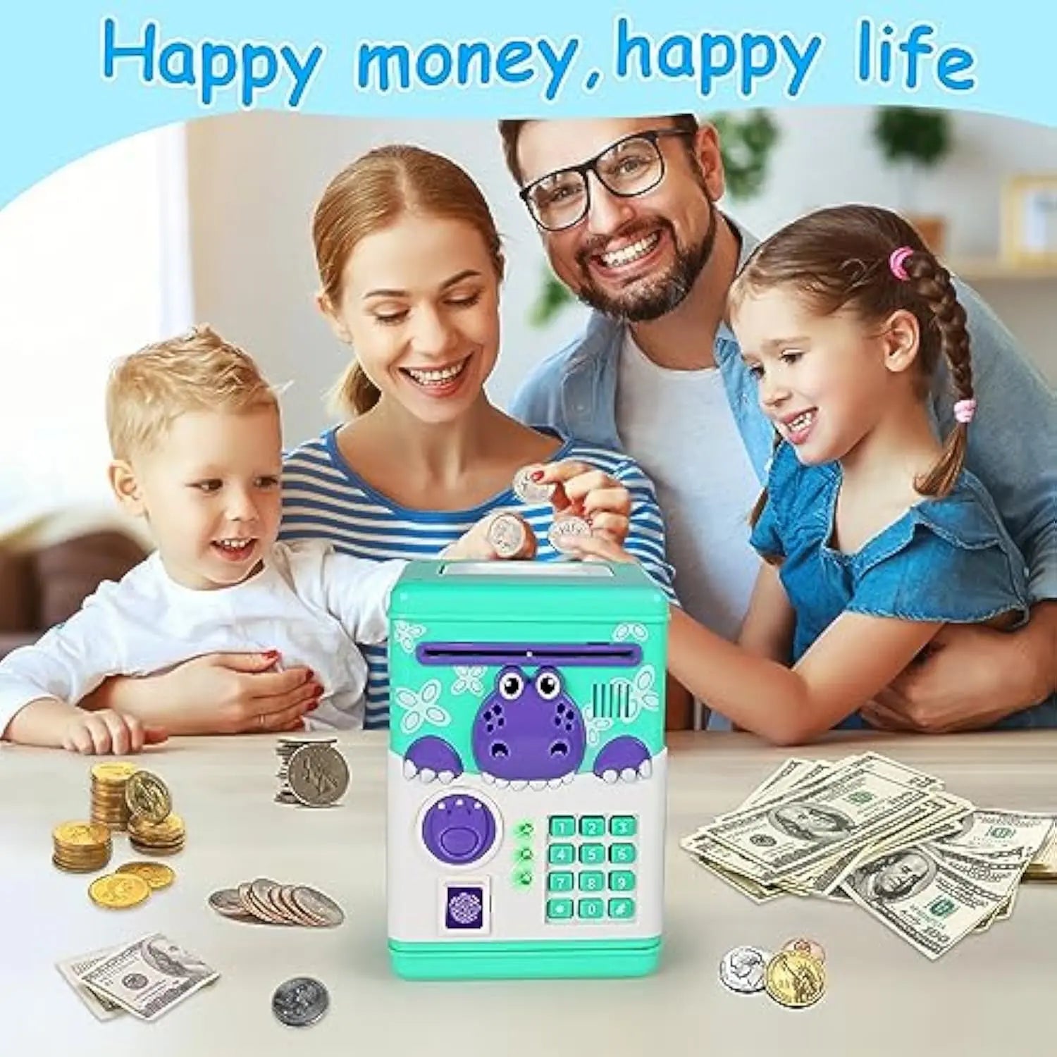 KTX-719059 Dinosaur Mini ATM Piggy Bank for Kids – Fun Plastic Saving Toy with Sound Feature