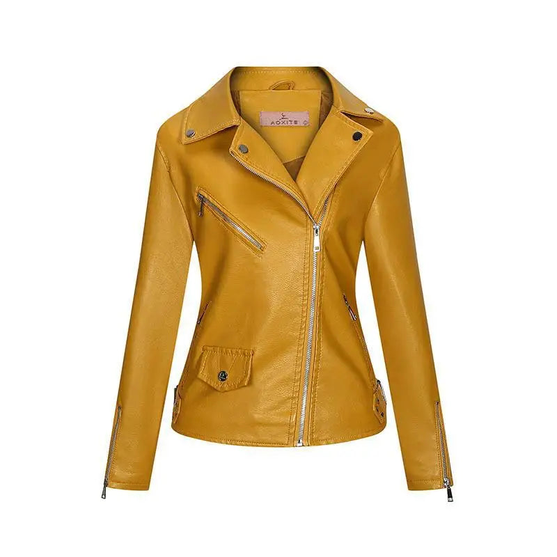 KTX-078227 Women's Fall/Winter European American Temperament Jacket PU Leather With Zipper Women's Clothing Jacket Custom