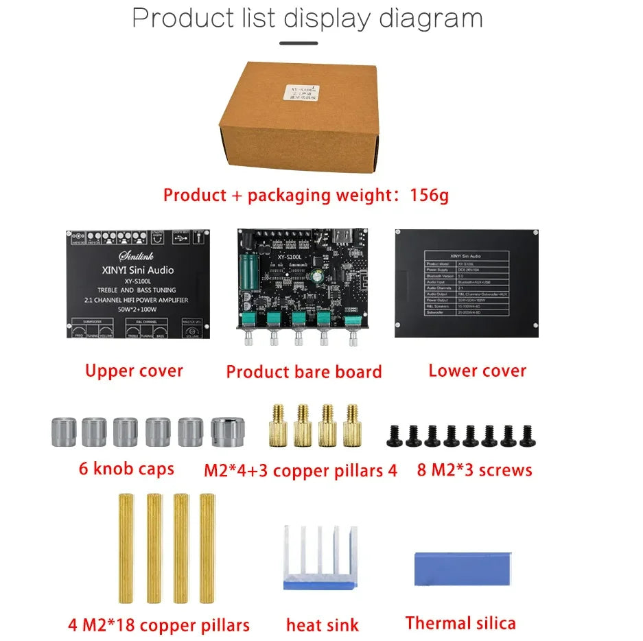 KTX-712787 2.1 Bluetooth Audio Amplifier XY-S100L with Dual 50W Channels and 100W Subwoofer Output