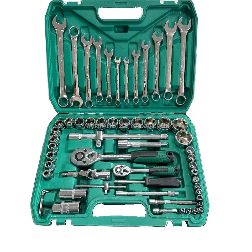 KTX-149011 61-Piece Chrome Vanadium Steel Manual Tool Kit for Automotive Repairs with Ratchet Socket Wrench Set