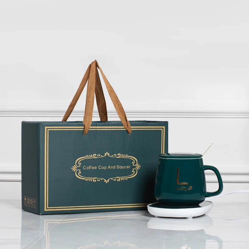 KTX-957395 Ceramic Mug with USB Heating Pad - 400ml Capacity, Keeps Drinks Warm at 55°C