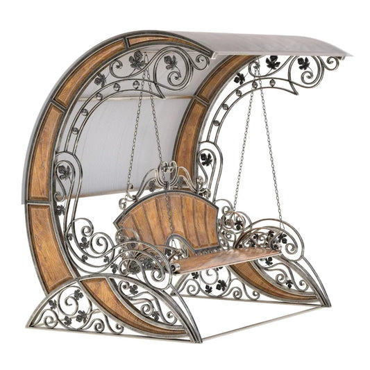 KTX-332947 Outdoor Wrought Iron Steel Swing Bed with Canopy for Patio, Beach, or Garden Use