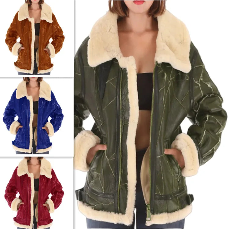 KTX-373139 Women's Winter One-Piece Coat With Thick Fur Faux Fur Blazer Style Clothing Vest Windbreaker Jacket Coat blazer