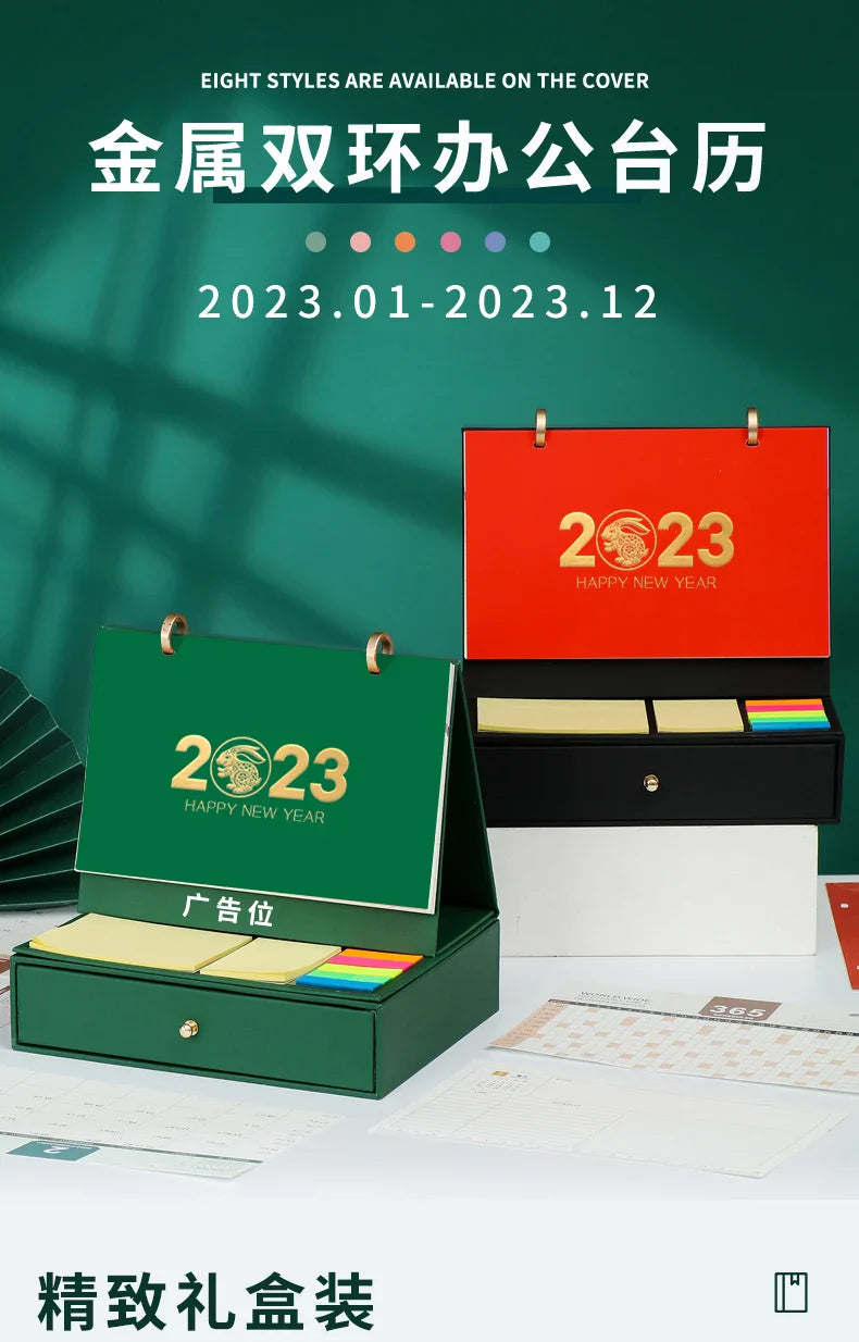 KTX-967315 2023 Foldable Calendar with Notebook and Sticky Notes, Compact Design for Organisation