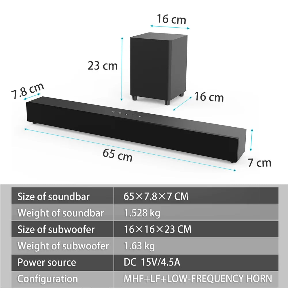 KTX-122963 70W Wireless Sound Bar with Subwoofer - Home Theater Surround Sound System, Multi-Function Audio, and Custom Sound Modes