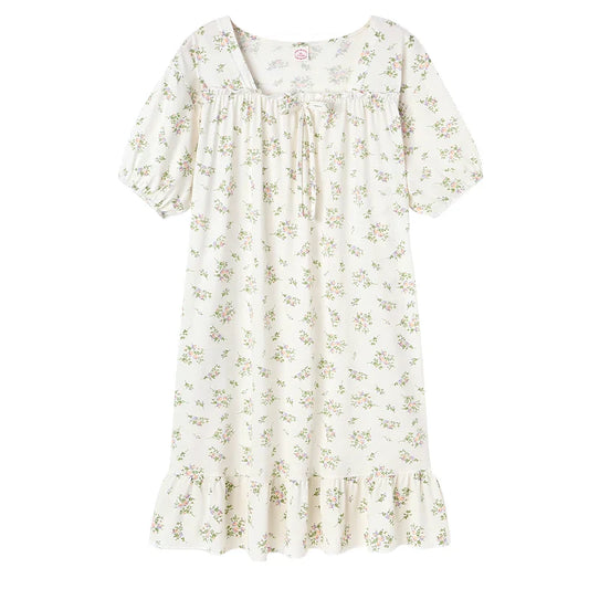 KTX-427475 Hot Selling Women Sleepwear Short Sleeved Small Floral Fragments Night-gown Lady Nighty Sexy Lovely Women Nightdress for Home