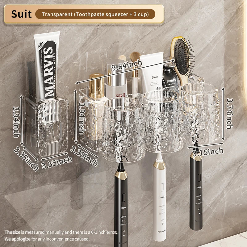 KTX-956243 Eco-Friendly Transparent Wall Hanging Toothbrush and Cosmetic Cup Holder for Bathroom