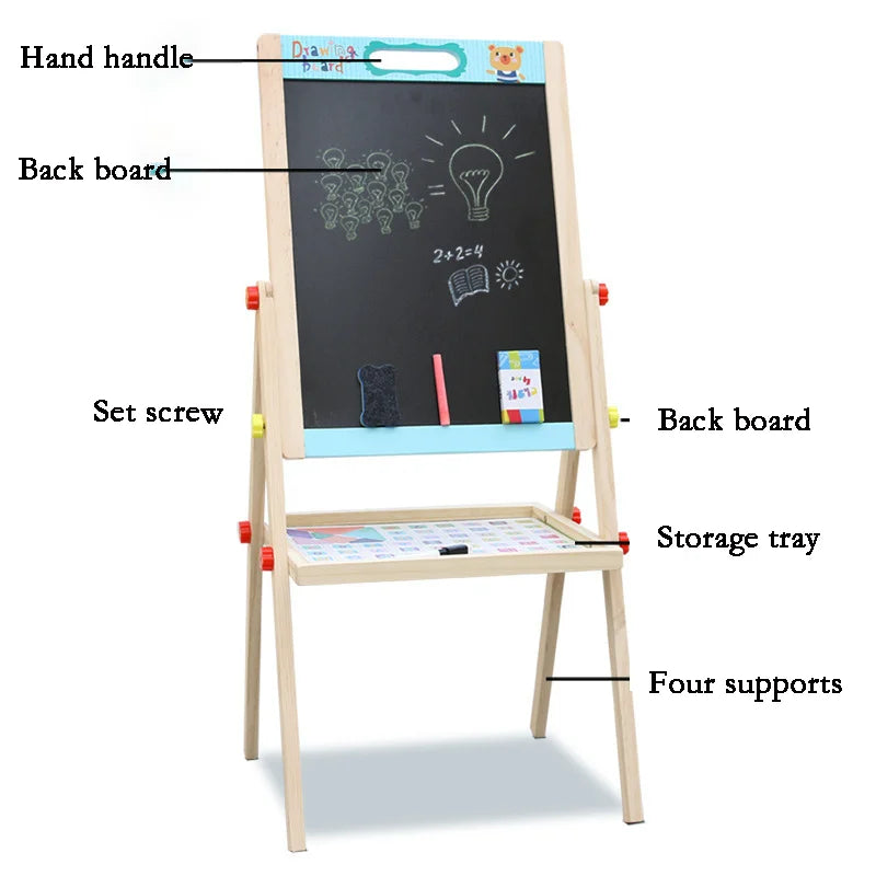 KTX-451923 Children's Wooden Drawing Easel and Writing Board for Ages 3-6