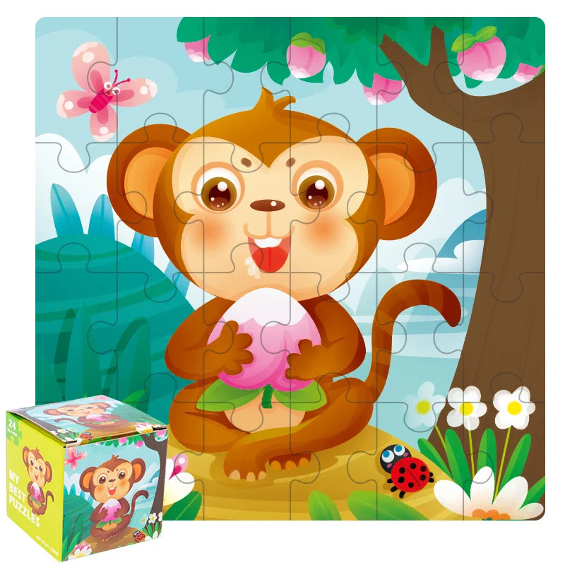 KTX-447635 24-Piece Wooden Jigsaw Puzzle for Early Childhood Education – Classic Montessori Toy for Babies, Kids, Boys and Girls