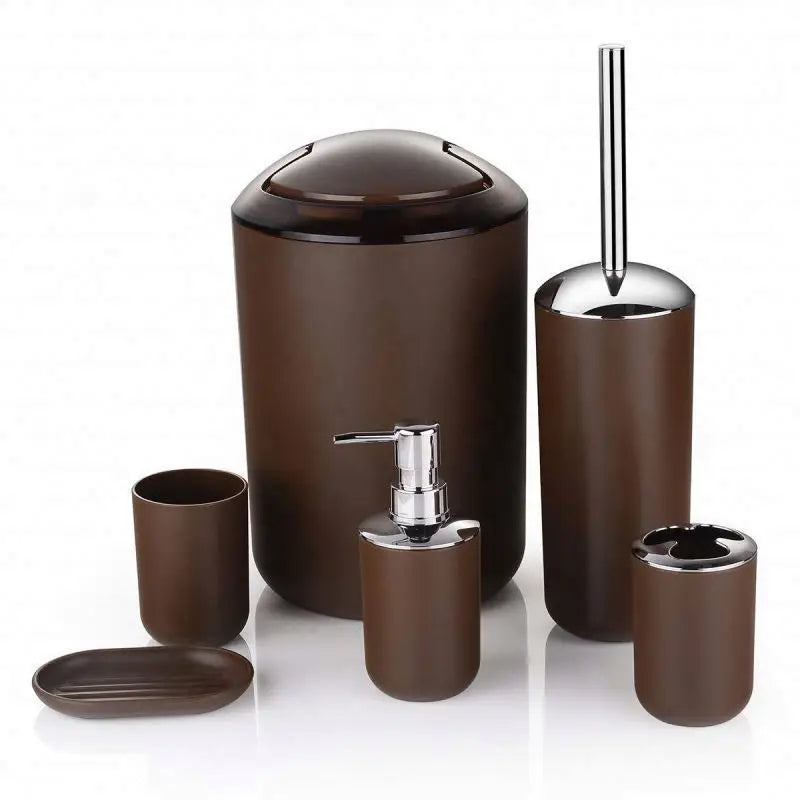 KTX-235347 Modern Black, White, Gray, and Brown Bathroom Accessories Set - 6 Pieces