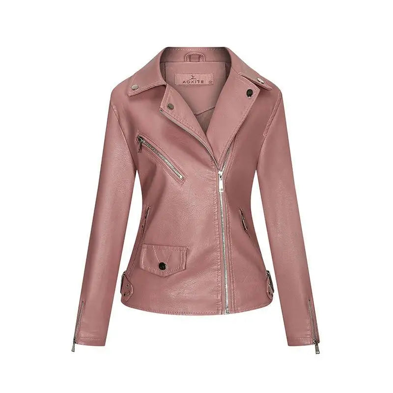 KTX-078227 Women's Fall/Winter European American Temperament Jacket PU Leather With Zipper Women's Clothing Jacket Custom