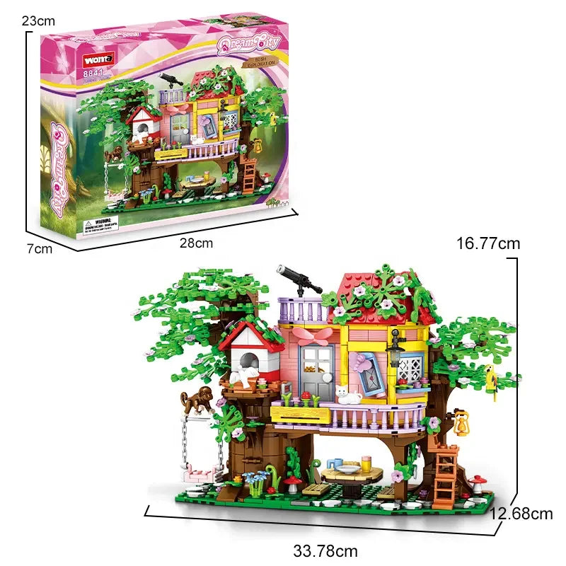 KTX-046355 Kid's Mini Micro Building Block Tree House Construction Set with 840 Pieces for Ages 5 and Up