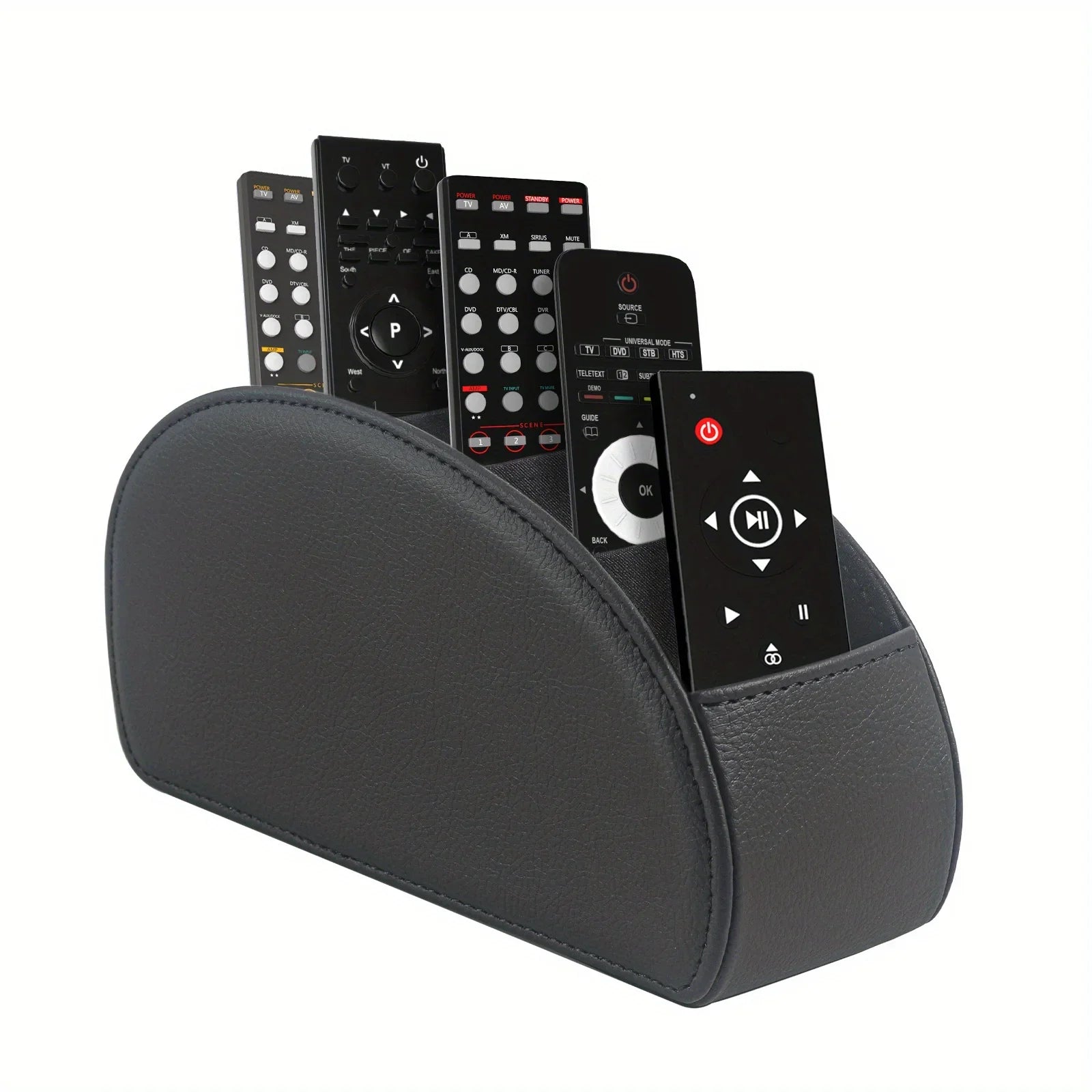 KTX-829715 Five-Compartment PU Leather Remote Control Holder for Organising and Desk Storage
