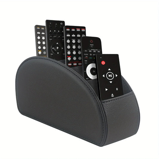KTX-829715 Five-Compartment PU Leather Remote Control Holder for Organising and Desk Storage