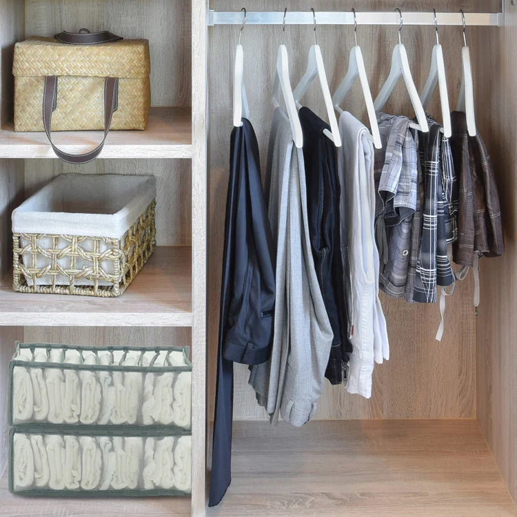 KTX-319315 Upgraded Foldable Drawer Organisers for Clothes with Handle - Grey Non-Woven Fabric Storage Solution