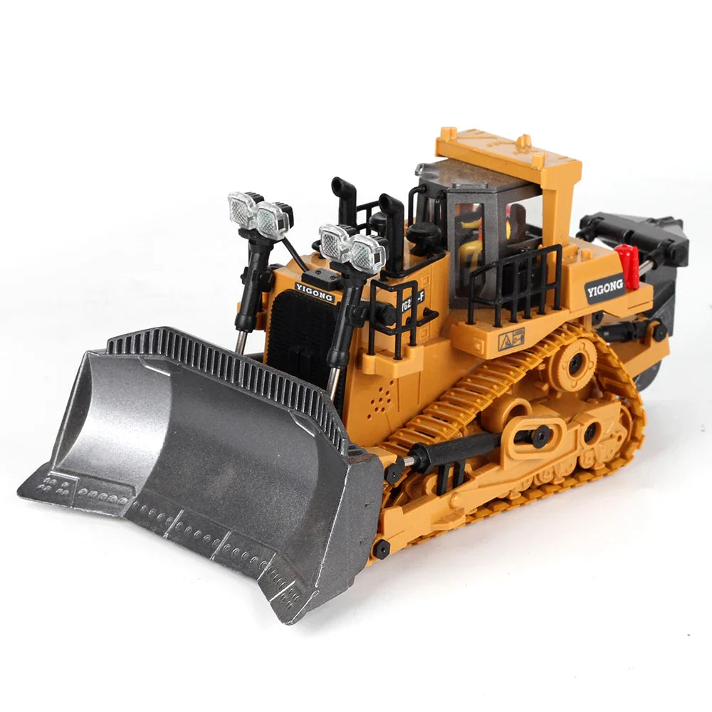 KTX-451091 Remote Control Alloy Engineering Bulldozer Toy with Light and Sound - 2.4G Wireless Excavator Vehicle