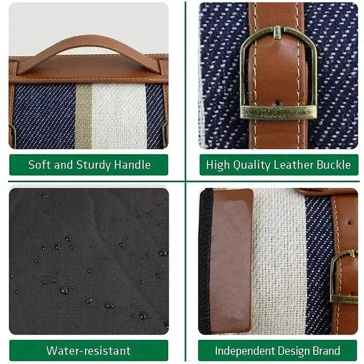 KTX-103059 Outdoor Waterproof Acrylic Plaid Picnic Blanket with Leather Strap - Foldable Moisture-Proof Camping Rug