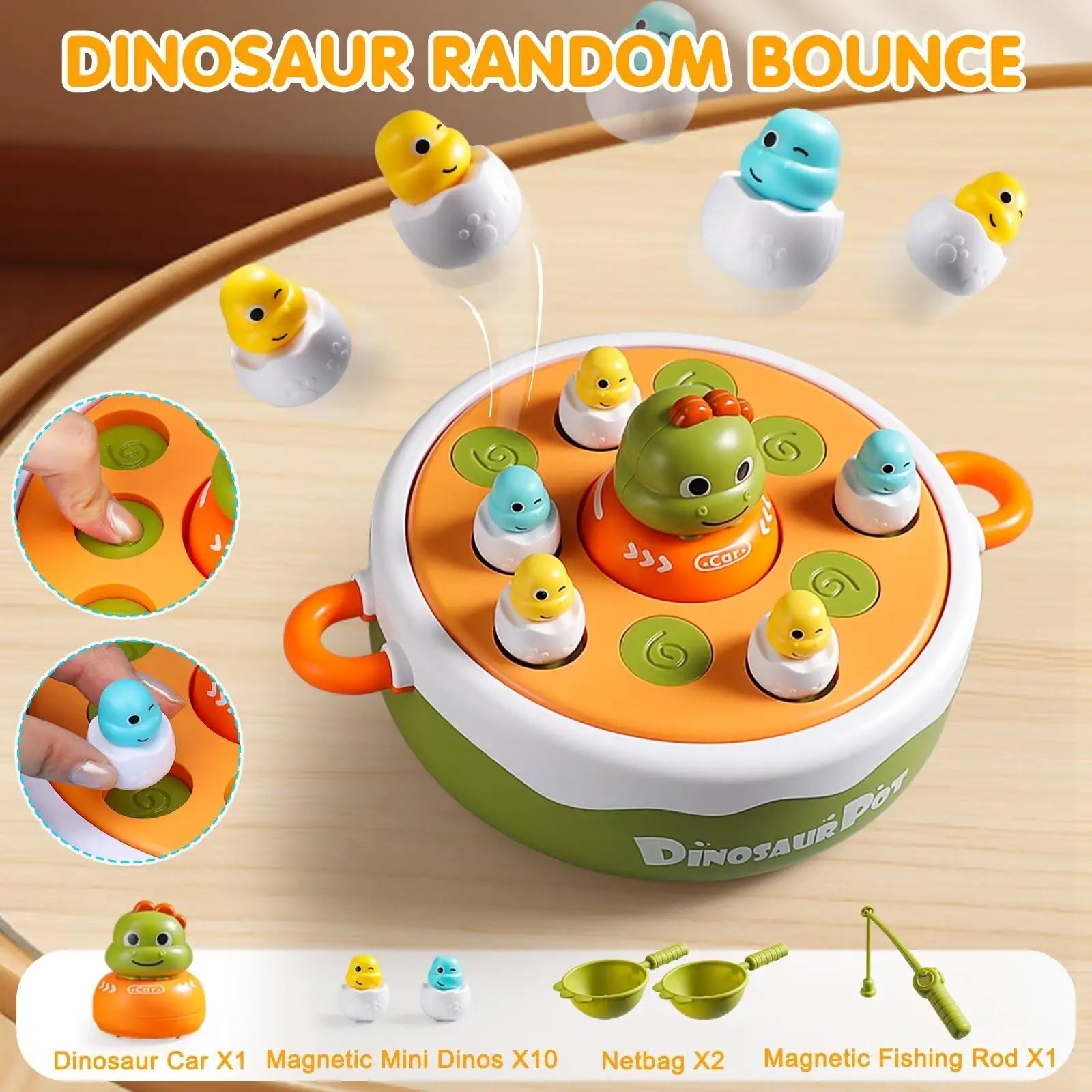 KTX-460371 Dinosaur 4 in 1 Pop Up Board Game for Kids - Electronic Musical Bouncing Turntable Fishing Fun