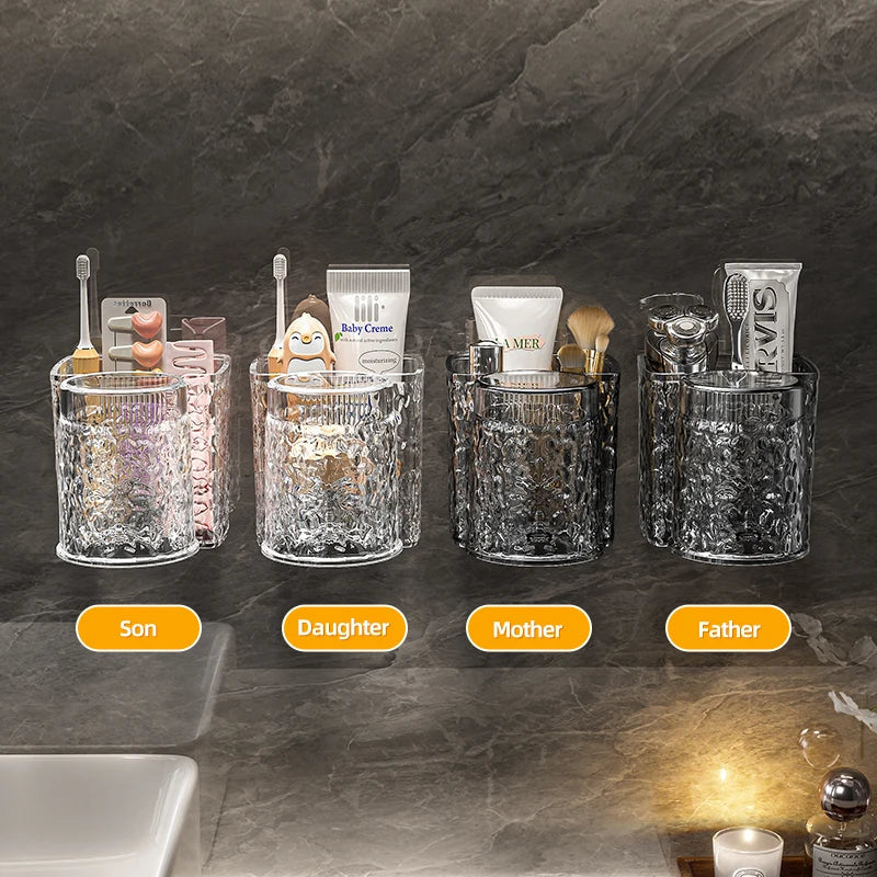 KTX-956243 Eco-Friendly Transparent Wall Hanging Toothbrush and Cosmetic Cup Holder for Bathroom
