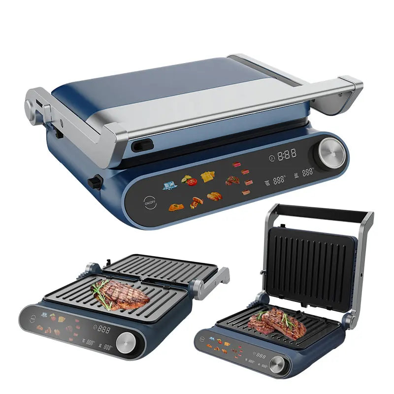KTX-433043 Digital Glass Surface Smokeless Indoor Panini Grill - 180 Degrees Opening Contact Toaster
