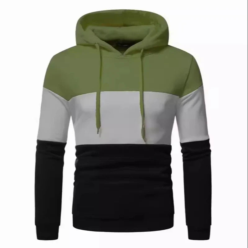 KTX-358483 Men's Custom Sweatshirt Autumn and Winter 3 Color Splicing Pullover Hooded Casual Sweatshirt Set