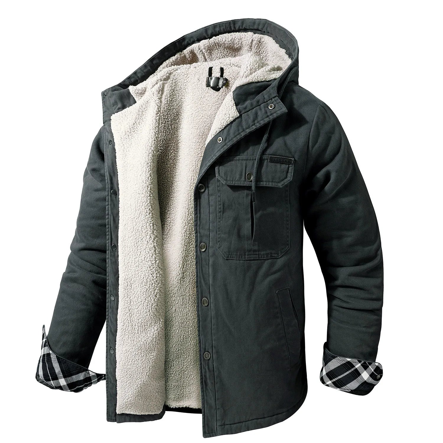 KTX-062419 Men's Casual Hooded Oversized Cotton Jackets for Fall and Winter Coats Thickened With Plush Long US Size Loose Fit Winter Jacket