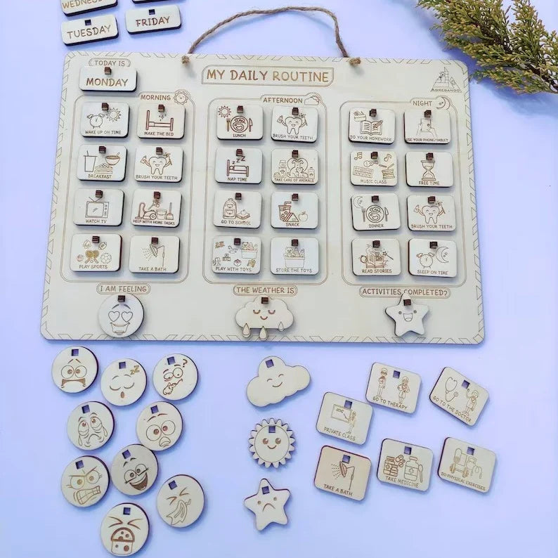 KTX-065619 Daily Routine Wooden Chore Board Planner with Checklist Lines