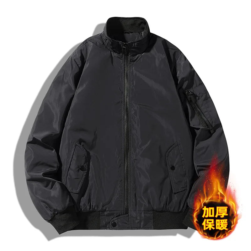 KTX-177683 Men's Casual Winter Cotton Jacket With Thick Velvet Stand-Up Collar Zipper Closure Warm Autumn Coat-Canvas Fabric