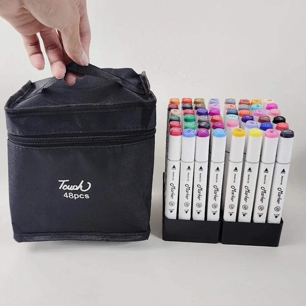 KTX-427219 Alcohol Based Dual Tip Sketch Marker Pens - 48 Colour Artist Drawing Set