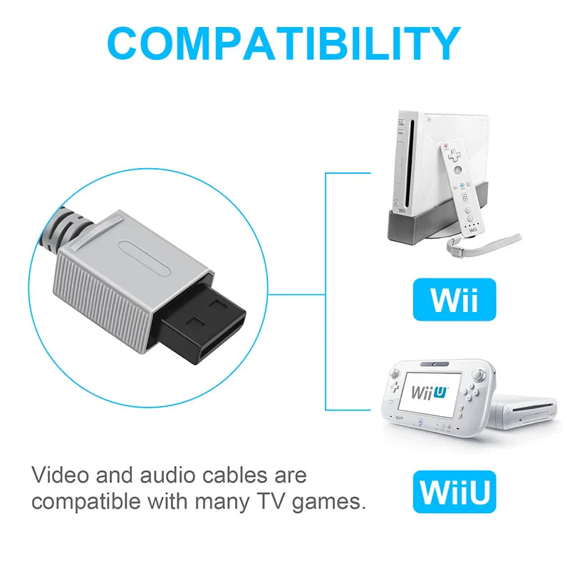 KTX-633107 1.8M Gold-Plated RCA AV Cable for Nintendo WII/WII U Console to TV Connection