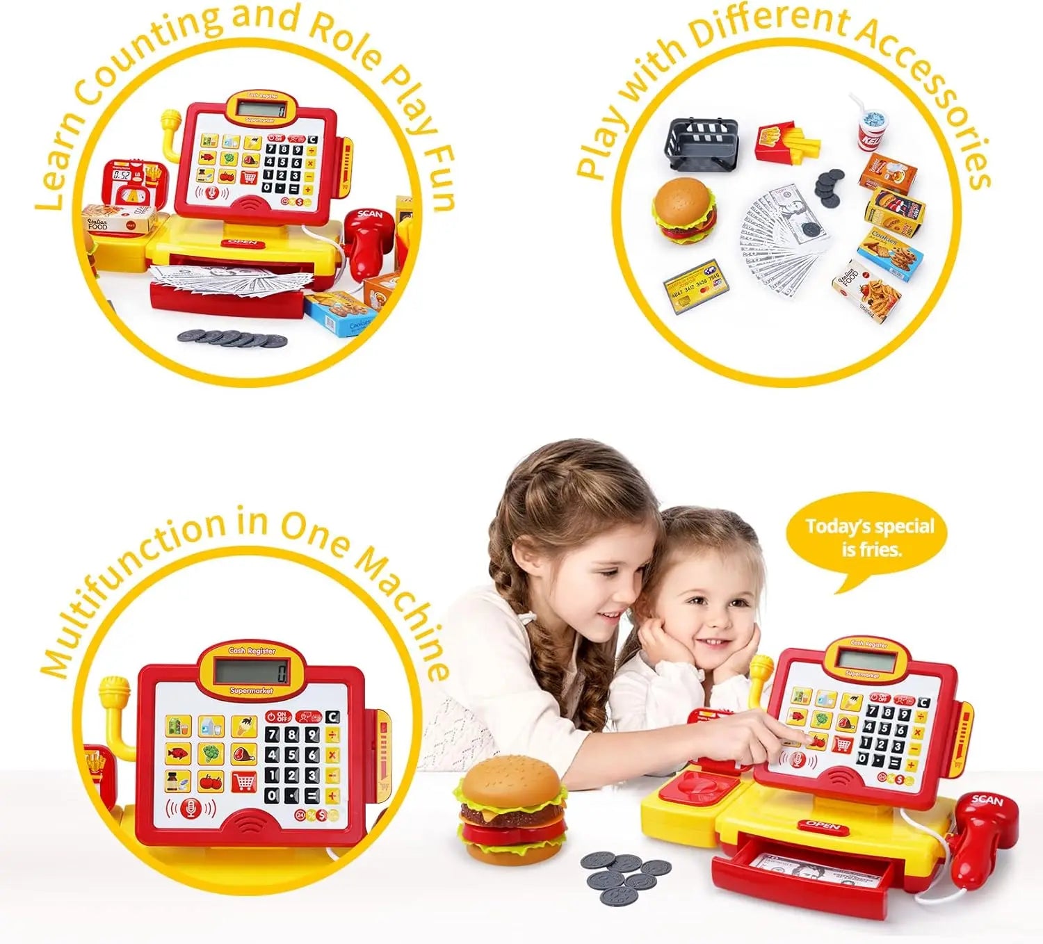 KTX-540563 Toy Cash Register for Kids - EPT Play Money Machine for Supermarket Role-Playing - Age 2 to 13 Years