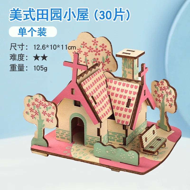 KTX-925651 3D Wooden Puzzle Kit for Kids - Eco-Friendly DIY Educational Toy in Cartoon Style