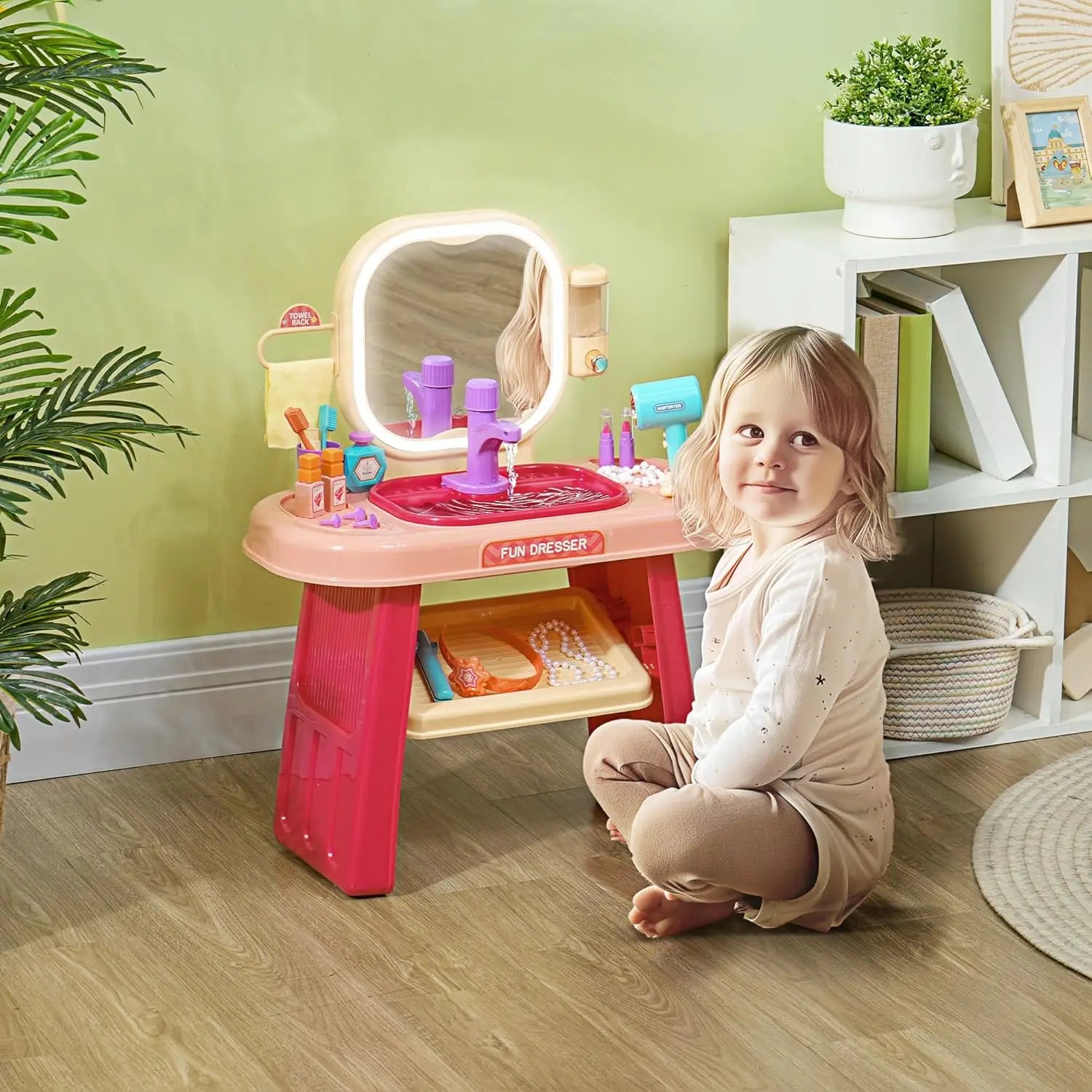 KTX-080659 Kids Makeup Table Play Set with Dressing Mirrors and Sound Features for Pretend Play