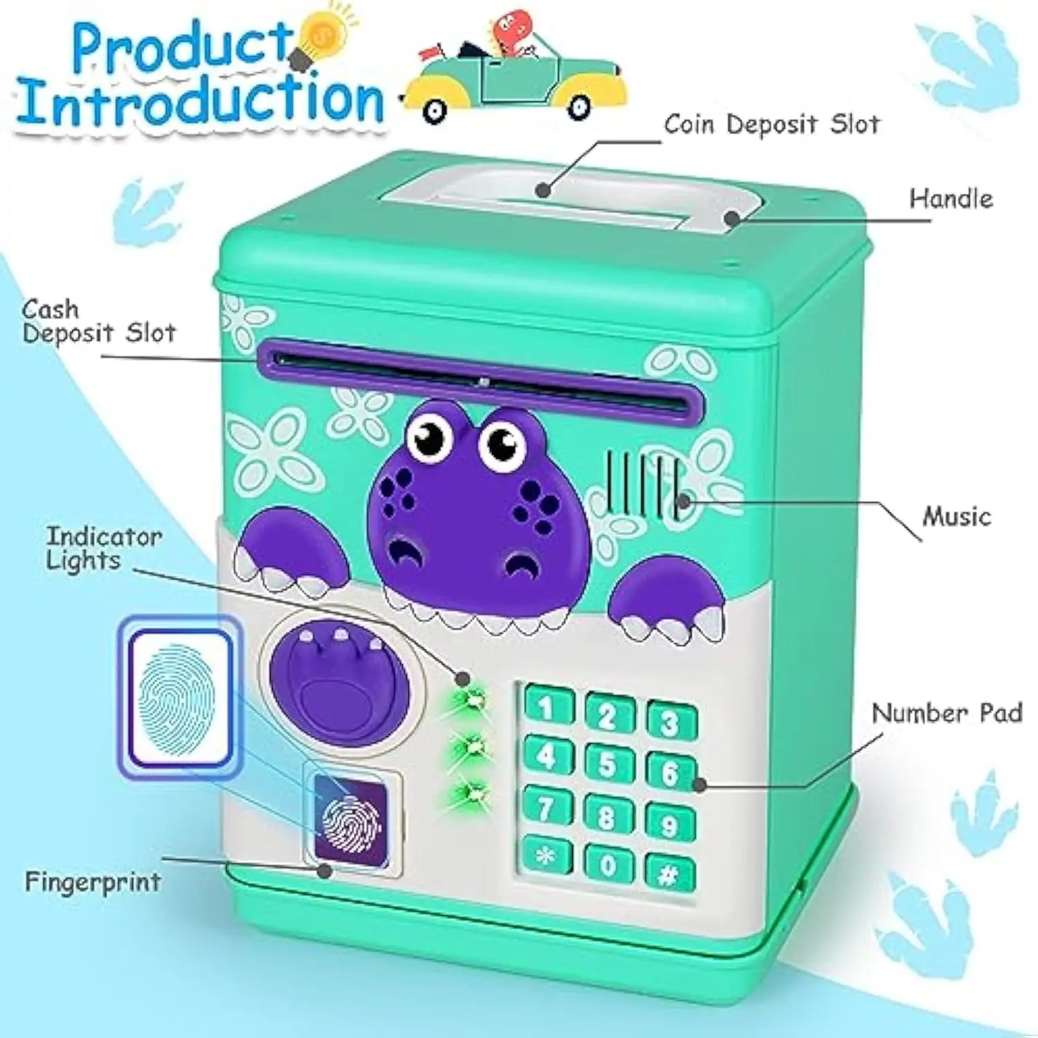 KTX-719059 Dinosaur Mini ATM Piggy Bank for Kids – Fun Plastic Saving Toy with Sound Feature