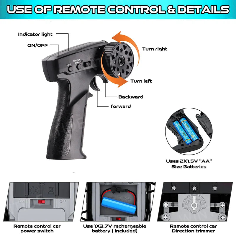 KTX-920275 1:24 High-Speed RC Drifting Stunt Racing Car with USB Charging and 50M Control Range for Indoor/Outdoor Fun